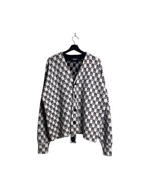 We11done Logo Knit Cardigan Wool Cashmere Blend Black White